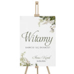 Tablica powitalna białe zielone kwiaty