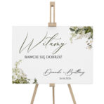 Tablica powitalna białe zielone kwiaty