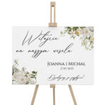 Tablica powitalna białe zielone kwiaty