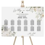 Tablica z usadzeniem gości białe zielone kwiaty