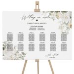 Tablica z usadzeniem gości białe zielone kwiaty