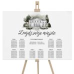 Tablica z usadzeniem gości białe zielone kwiaty