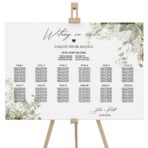 Tablica z usadzeniem gości białe zielone kwiaty