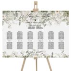 Tablica z usadzeniem gości białe zielone kwiaty