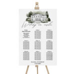 Tablica z usadzeniem gości duża białe zielone kwiaty