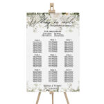 Tablica z usadzeniem gości duża białe zielone kwiaty