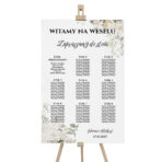 Tablica z usadzeniem gości duża białe zielone kwiaty