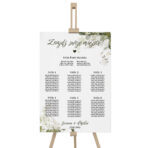 Tablica z usadzeniem gości białe zielone kwiaty