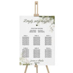 Tablica z usadzeniem gości białe zielone kwiaty