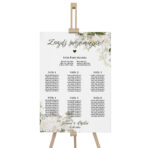 Tablica z usadzeniem gości białe zielone kwiaty