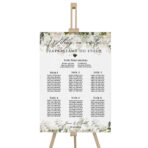 Tablica z usadzeniem gości białe zielone kwiaty