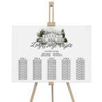 Tablica z usadzeniem gości białe zielone kwiaty