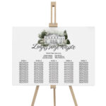 Tablica z usadzeniem gości białe zielone kwiaty