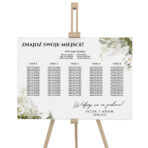 Tablica z usadzeniem gości białe zielone kwiaty