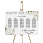 Tablica z usadzeniem gości białe zielone kwiaty