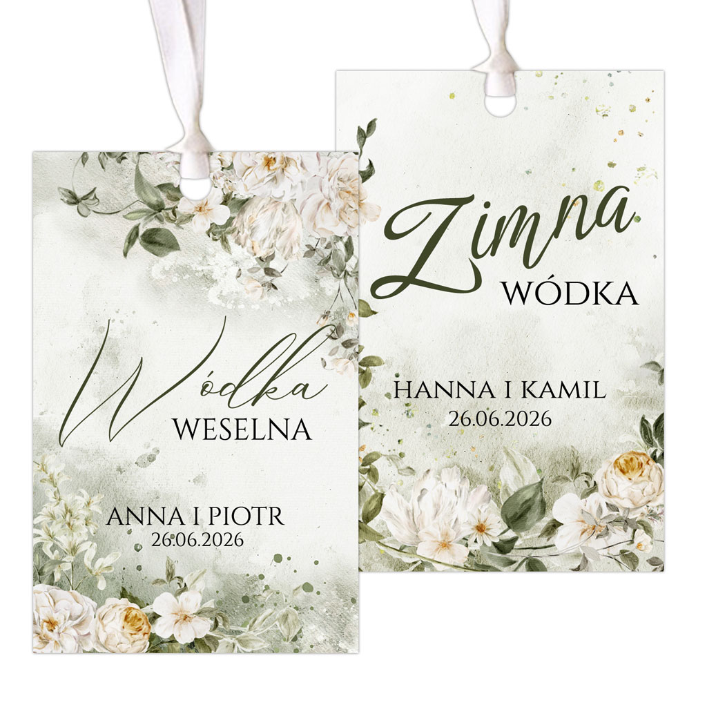 Eliza-zawieszki-zielone-biale-kwiaty Zawieszki na butelki zielone, białe kwiaty