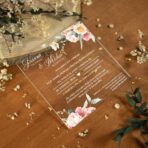 zaproszenia akrylowe różowe kwiaty