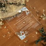 zaproszenia akrylowe niebieskie kwiaty