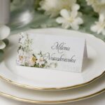 winietki na stół boho białe kwiaty zielone tło