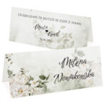 Winietki ślubne na stół zielone białe kwiaty