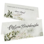 Winietki ślubne na stół zielone białe kwiaty