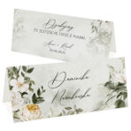 Winietki ślubne na stół zielone białe kwiaty