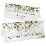 Winietki ślubne na stół zielone białe kwiaty