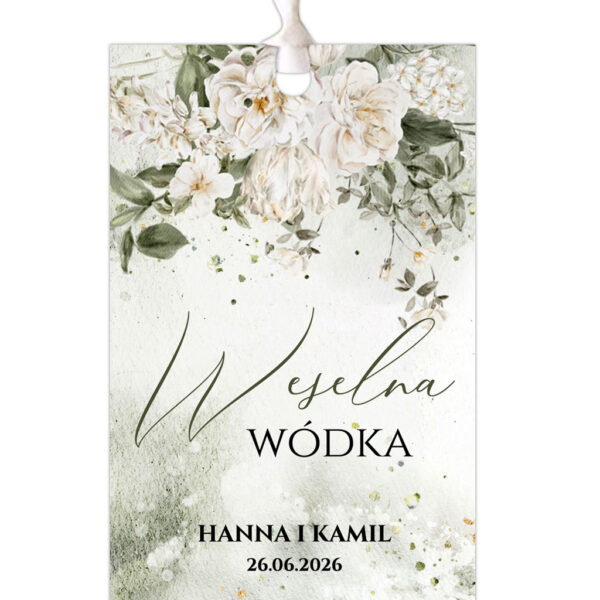 Zawieszki na butelki zielone, białe kwiaty