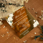 zaproszenia lustrzane złoto białe zielone kwiaty