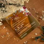 zaproszenia lustrzane złoto różowe kwiaty