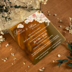 zaproszenia lustrzane złoto różowe kwiaty