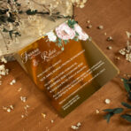 zaproszenia lustrzane złoto różowe kwiaty