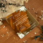 zaproszenia lustrzane złoto białe zielone kwiaty