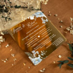 zaproszenia lustrzane złoto niebieskie kwiaty