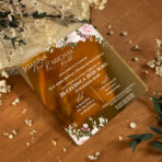 zaproszenia lustrzane złoto różowe kwiaty