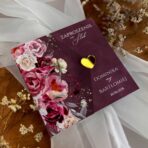 Zaproszenia ślubne różowe lustrzane złote serduszko