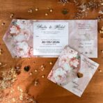 Zaproszenia ślubne różowe lustrzane złote serduszko