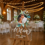 przezroczysta akrylowa tablica powitalna ze zdjęciem na wesele