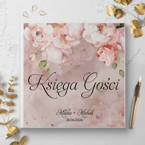 Księga gości różowe kwiaty