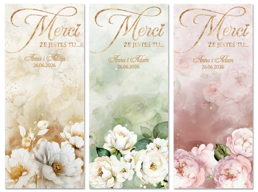 Podziękowania dla gości Merci ze wstążką