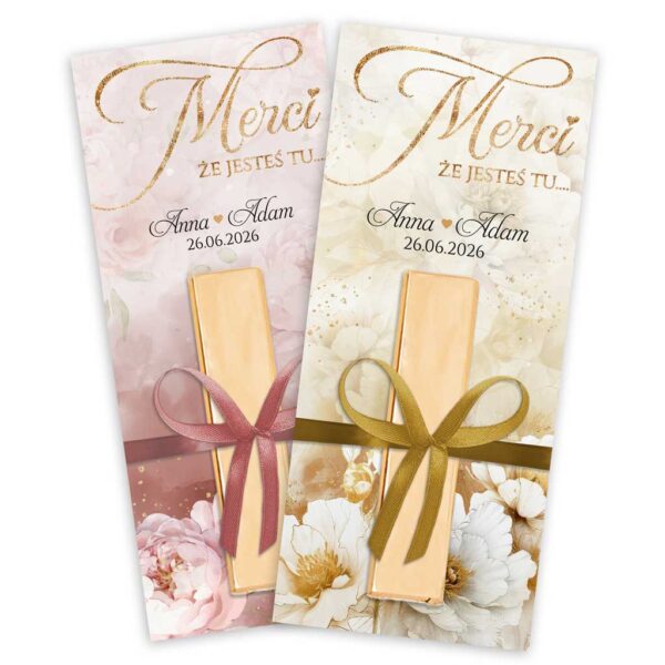 Podziękowania dla gości Merci ze wstążką