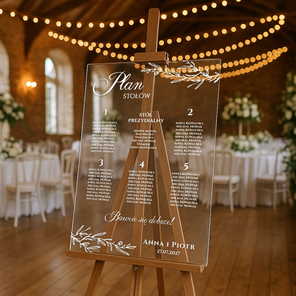 tablica-z-usadzeniem-gosci-akrylowa-pleksi-SELMA-wiz4 przezroczysta akrylowa tablica z planem stołów na wesele usadzenie gości weselnych