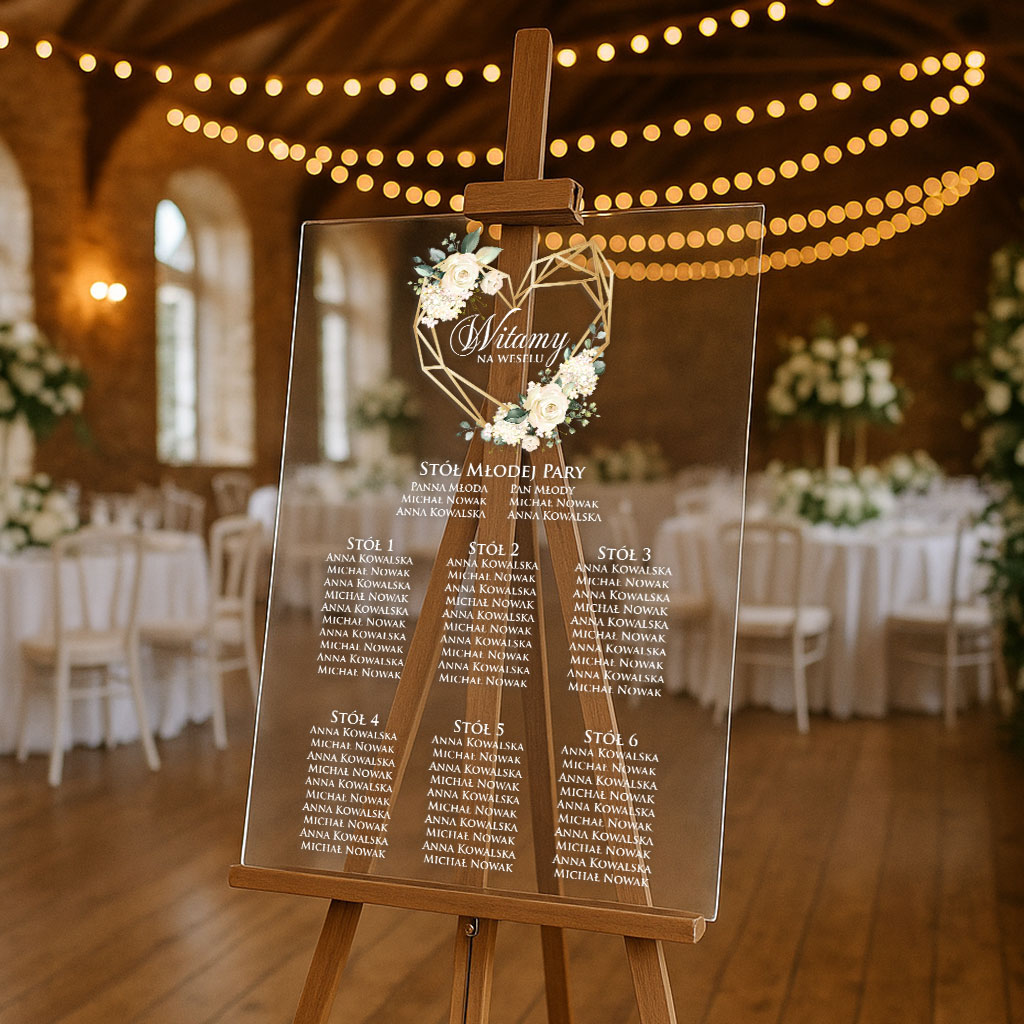 tablica-z-usadzeniem-gosci-weselnych-akrylowa-plexi-Ariana2-FRONT przezroczysta akrylowa tablica z planem stołów na wesele usadzenie gości weselnych