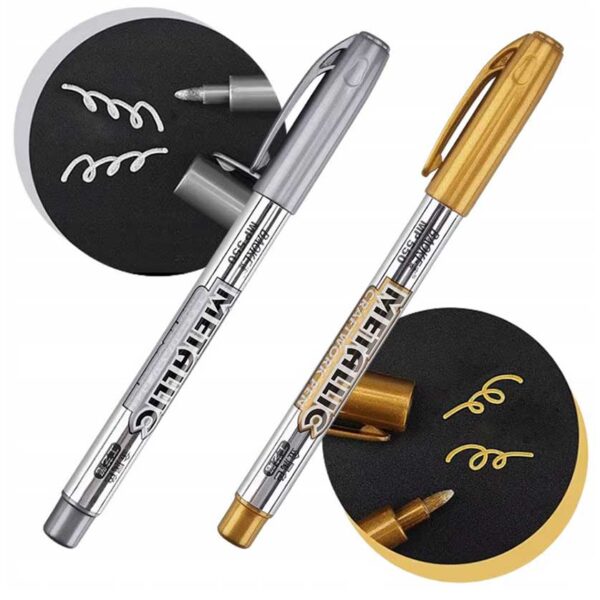 Pisaki Mazaki Markery Metaliczne Księga Gości Srebrny Złoty 2szt