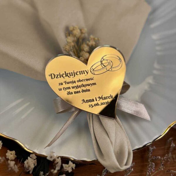 Magnesy lustrzane grawerowane w kształcie serca wesele ślub