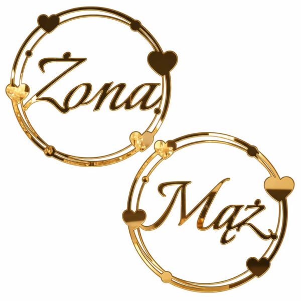 Lustrzane dekoracje sali weselnej z napisem Mąż Żona serca