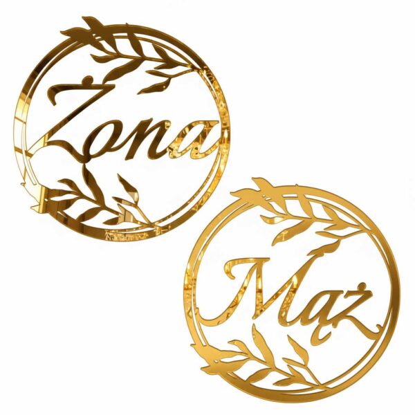 Lustrzane dekoracje sali weselnej z napisem Mąż Żona