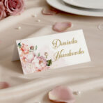 winietki ślubne na stół różowe kwiaty