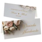 winietki na stół wesele bukiet różowe kwiaty