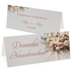 winietki na stół wesele bukiet różowe kwiaty